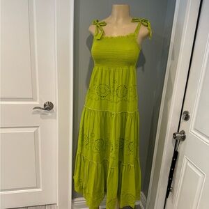 NWOT ZARA GREEN LIME  Tiered Ruffled Maxi Sundress